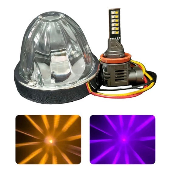 Glass watermelon light with H11 bulb showing it is Amber or purple light
