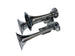 three trumpet chrome horns on a white background