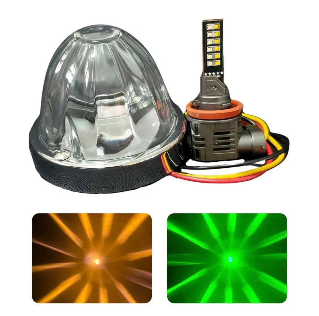 Glass watermelon light with H11 bulb showing it is Amber or green light
