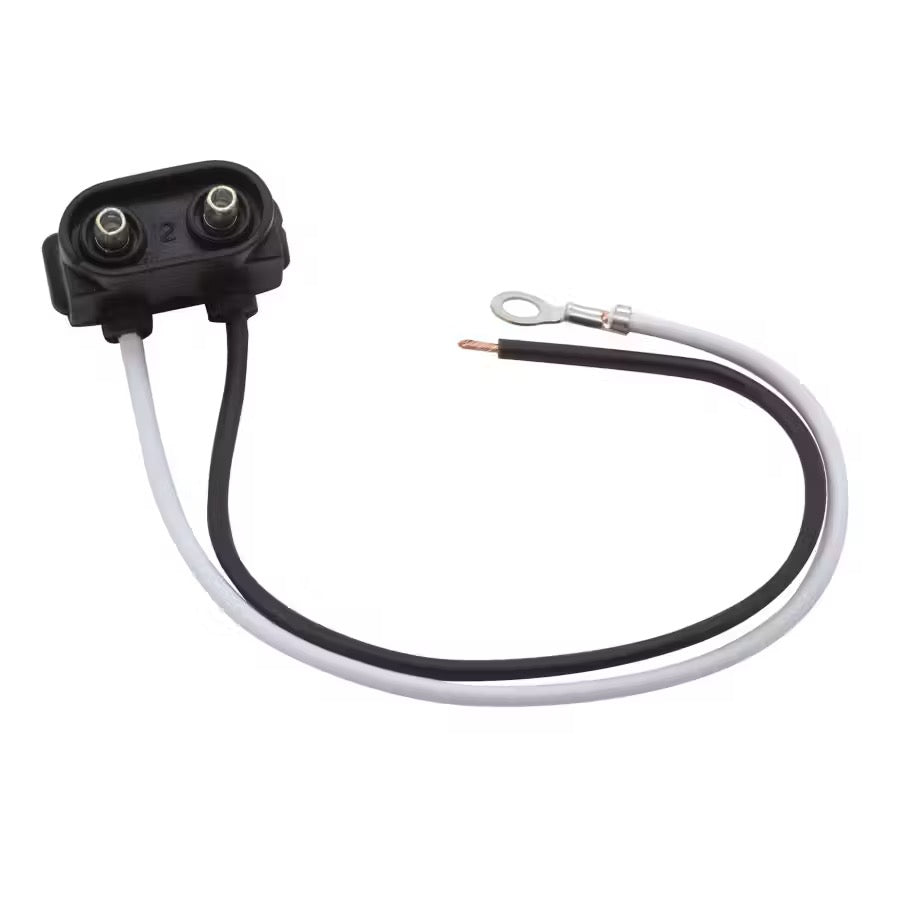 Electrical connector with black and white wires on a white background
