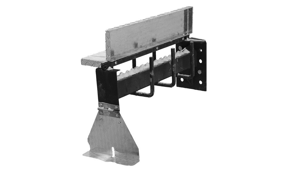 Metal bracket with a flat surface and cylindrical component on a white background