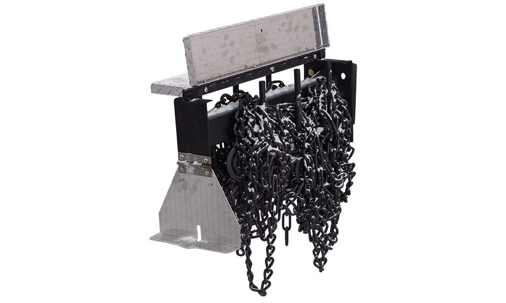 Heavy-duty metal chain hanger with chains on a white background