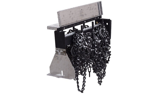 Heavy-duty metal chain hanger with chains on a white background