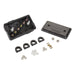 Electrical connector kit with black plastic housing and metal components on a white background