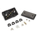 Electrical connector kit with black plastic housing and metal components on a white background
