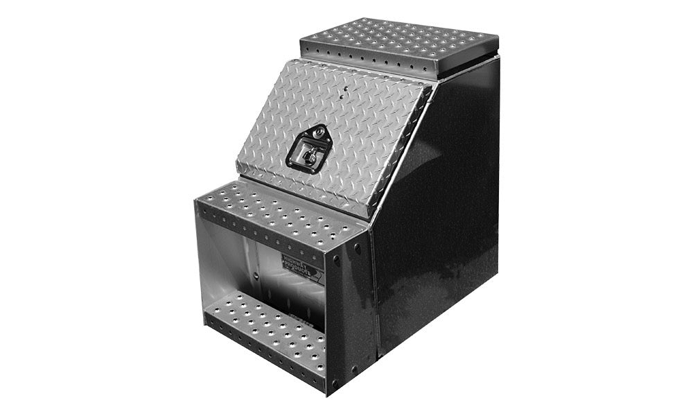Aluminum step box with diamond plate surface on a white background