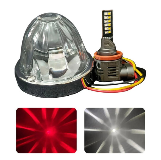 Glass watermelon light with H11 bulb showing it is red or white light