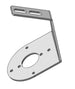 Stainless steel bracket with a flat plate and two rectangular holes on a white backgrounds 
