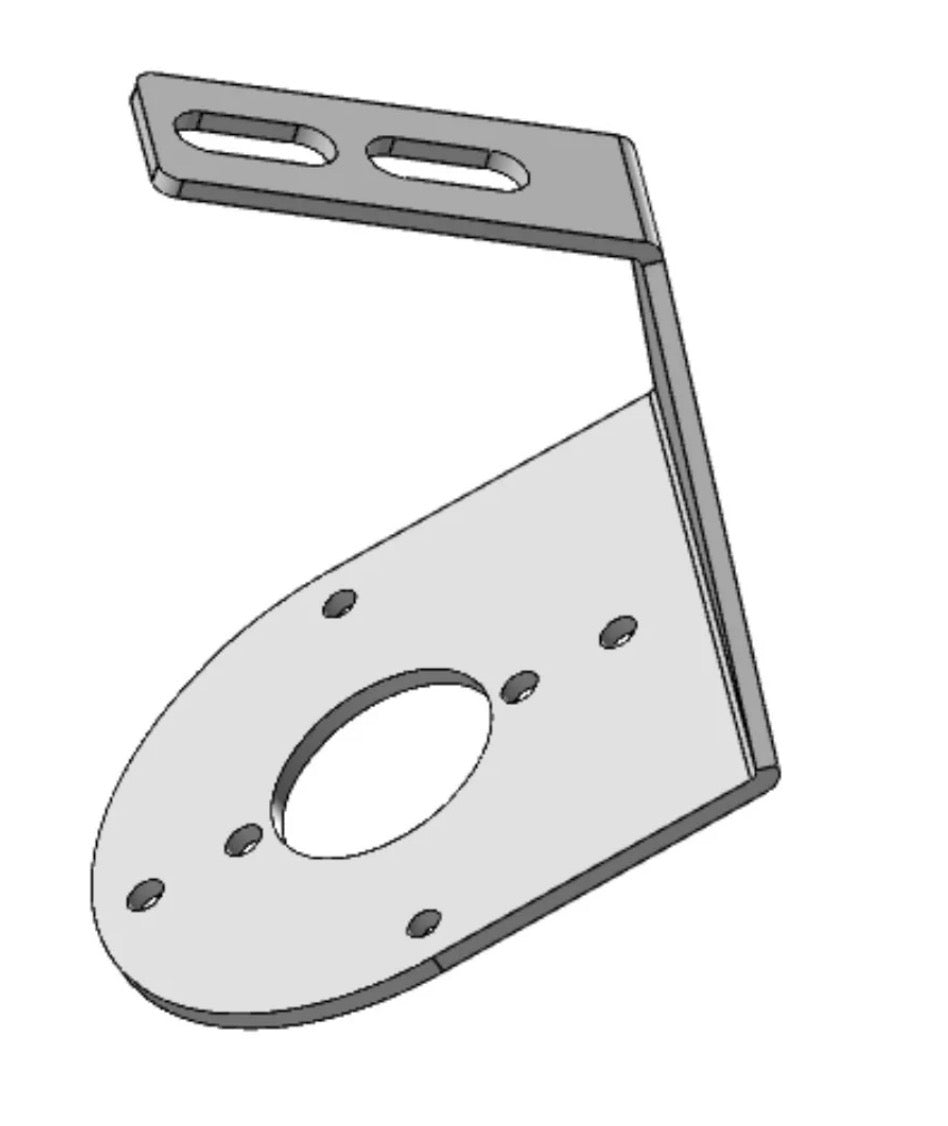 Stainless steel bracket with a flat plate and two rectangular holes on a white backgrounds 