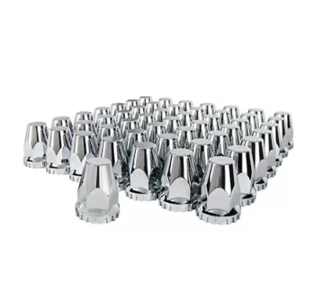 Set of chrome-plated plastic cones on a white background
