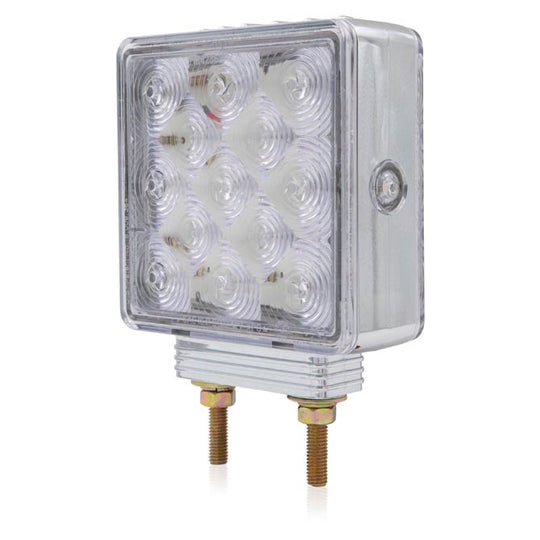 Rectangular LED light bulb with clear cover on a white background