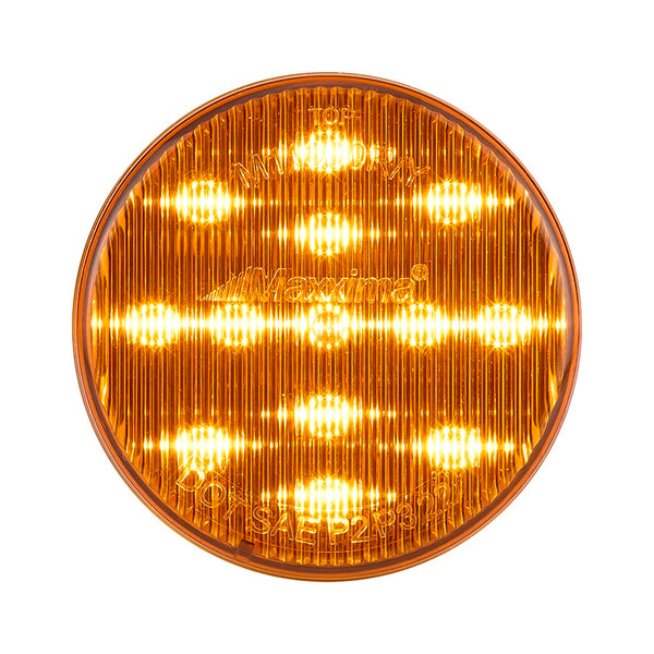 Round amber traffic light with Maxxima branding on a white background