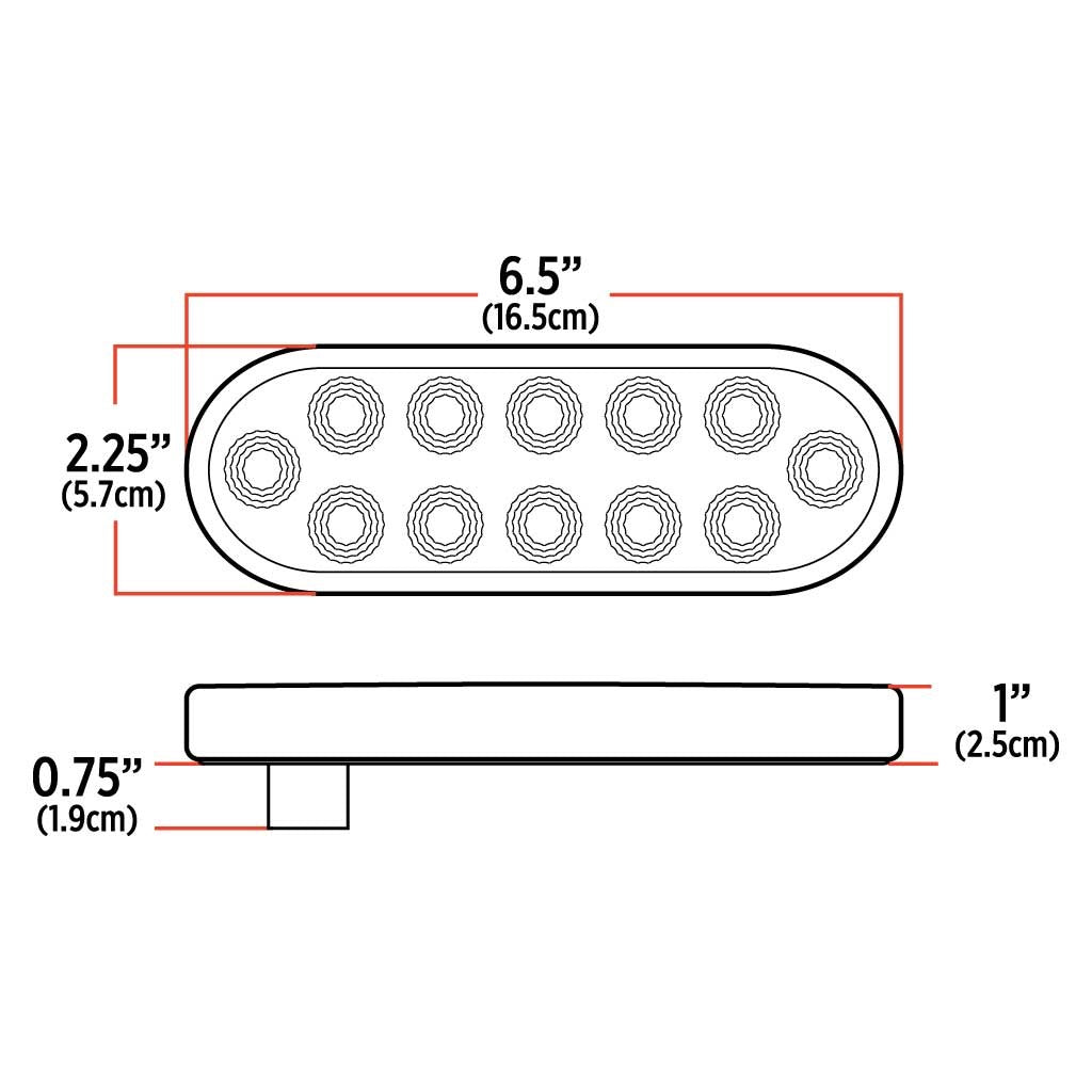 Diagram of a rectangular light fixture with dimensions labeled