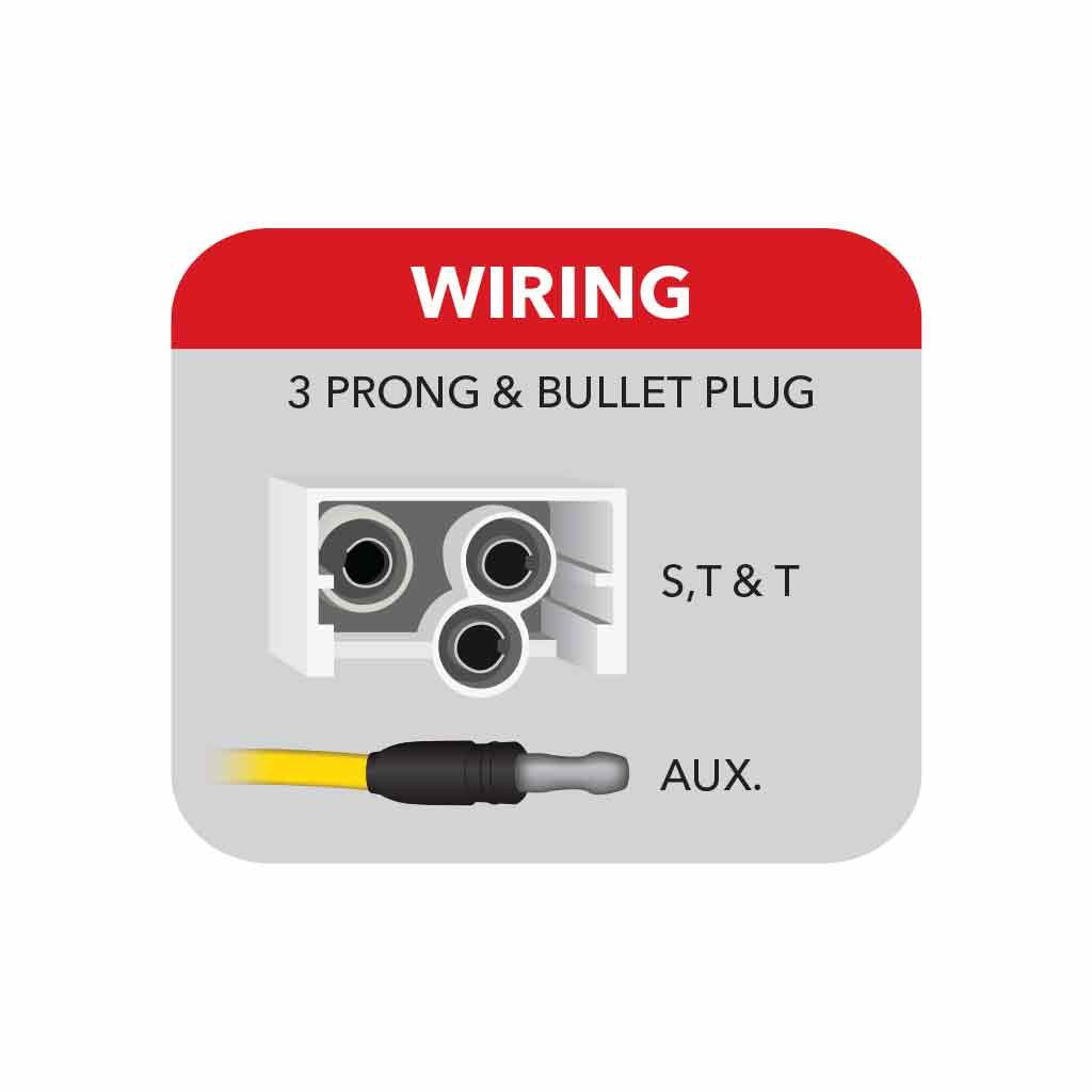 Wiring kit with 3-prong and bullet plug on a white background