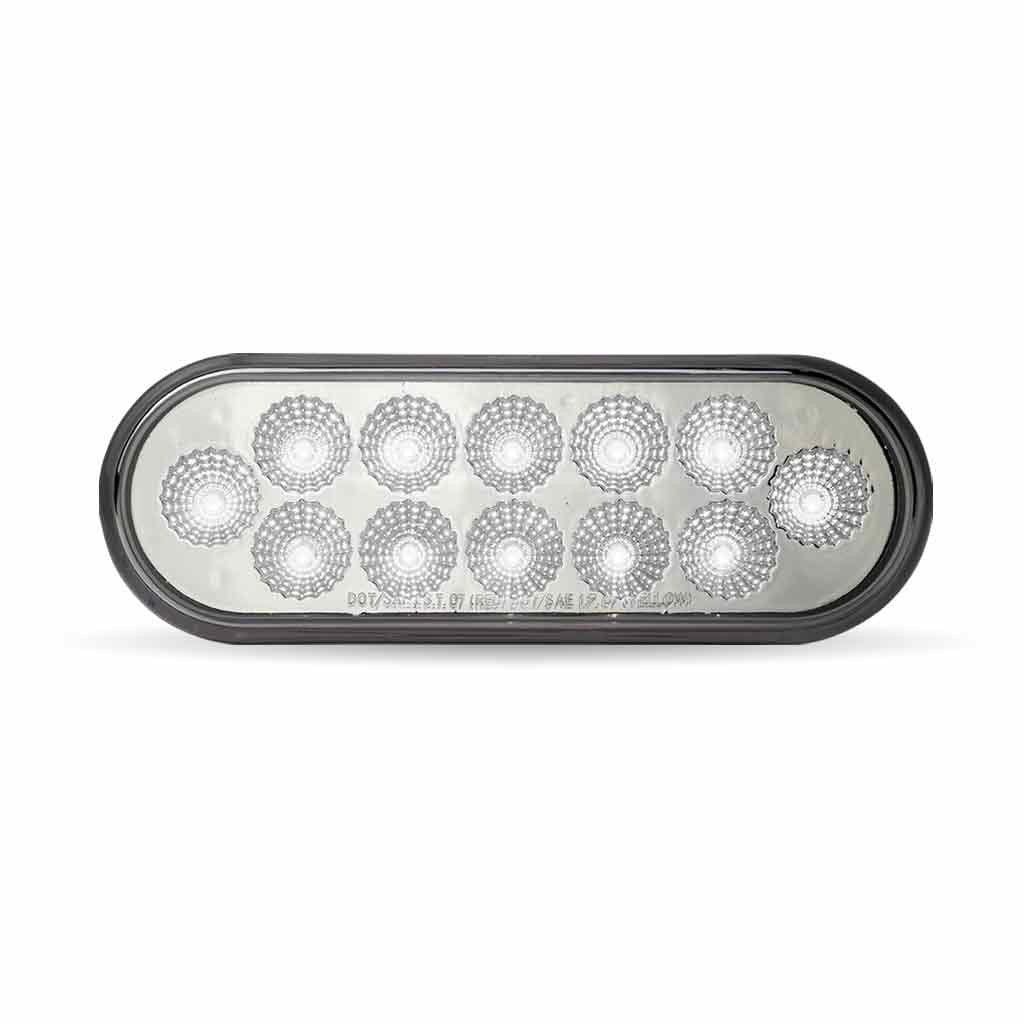 Oval LED light bar with multiple small lights on a white background