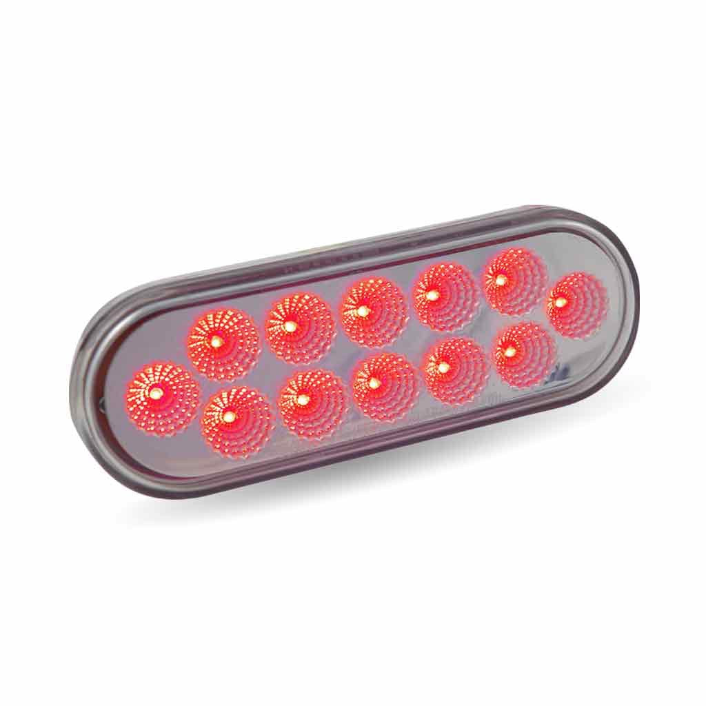 Oval-shaped red LED light on a white background