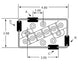 Technical drawing of a rectangular component with dimensions labeled