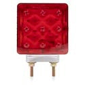 Red light bulb with white base on a black background