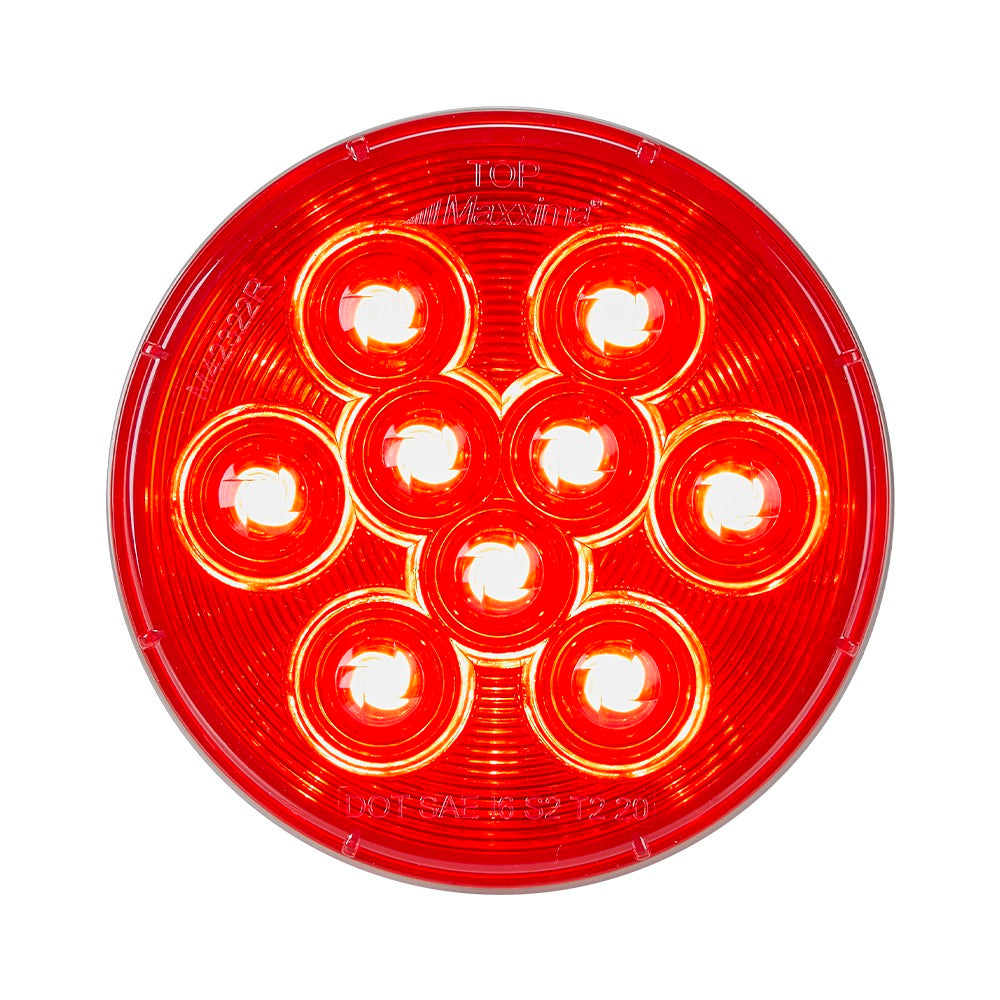 Red round LED light with 9 small lights on a white background