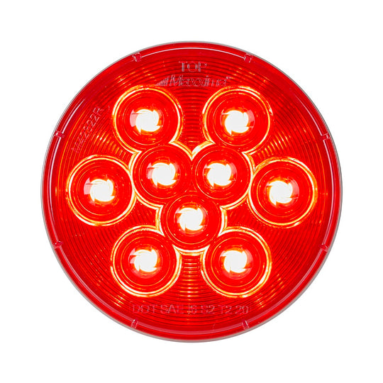 Red round LED light with 9 small lights on a white background