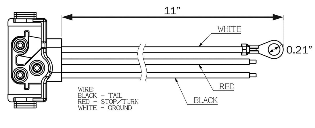 Technical diagram of a wiring harness with labeled wires and dimensions.