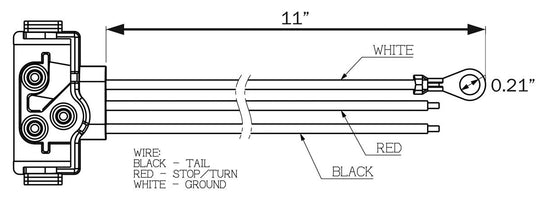 Technical diagram of a wiring harness with labeled wires and dimensions.