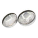 inside of two Stainless steel hub cap on a white background
