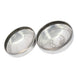 inside of two Stainless steel hub cap on a white background