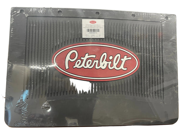Peterbilt logo on a mud flap in packaging on white background
