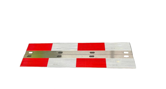 pair Rectangular metal plate with red, white on a white background